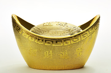 Fototapeta premium chinese gold ingots isolated on white background