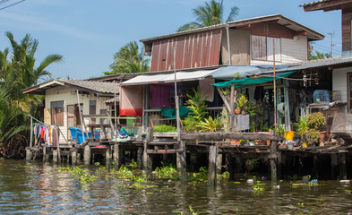 Fototapeta na wymiar Bangkok, Thailand - November 11, 2015: view from tourists boats on Chao Phraya river