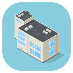 Isometric vector illustration of an office building.
Isometric modern commercial office building. For use in any city or urban environment.