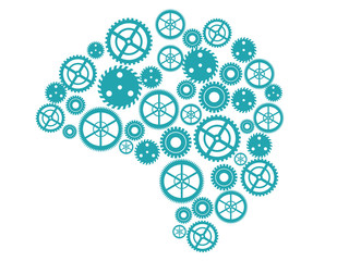 Brain silhouette made of small gears. Vector illustration.
