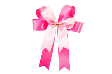 Pink ribbon bow oisolate on white with Clipping path