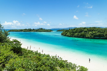 Tropical Japanese beach with clear blue water, Ishigaki island, Okinawa - obrazy, fototapety, plakaty