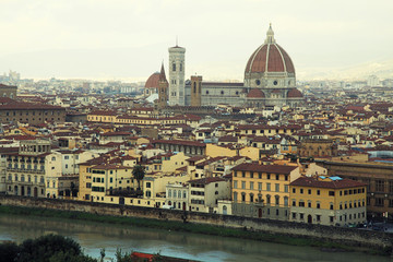 Fototapeta na wymiar Panorama of Florence in Italy, toned image