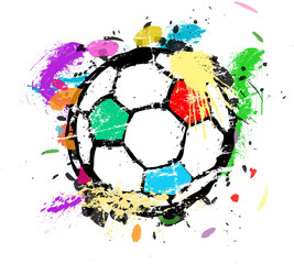 Fototapety  Ilustracja wektorowa piłki nożnej lub piłki nożnej, wielokolorowe farby splas