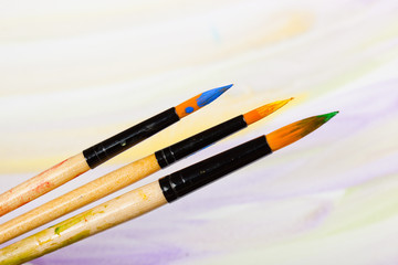 Fototapeta premium Brushes, paints, pencils for drawing 