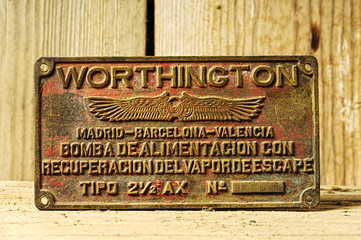  old bronze plates  plaques with text  of  train machines with w