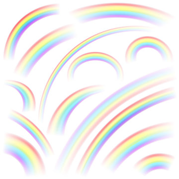 Set of transparent rainbows in various sizes and shapes. Transparency only in vector format