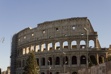 Obraz premium The Colosseum in Rome with a Christmas Tree on its side