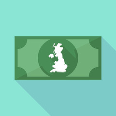 Long shadow banknote icon with  a map of the UK