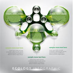 Abstract infographic with circle elements. Glossy and transparent on the white panel. Use for ecology, environment concept. 3 parts concept. Vector illustration. Eps10.