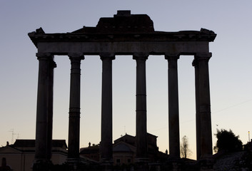 The temple of Saturn in Foro Romano in Rome, Italy