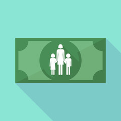Long shadow banknote icon with a female single parent family pic
