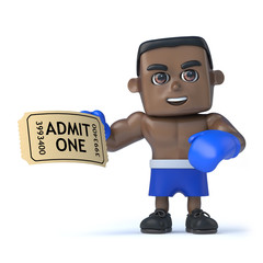 3d Black boxer has a ticket for admission