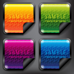 Abstract vector sticker set. Colorful, glossy and square on the black panel. Vector illustration. Eps10.