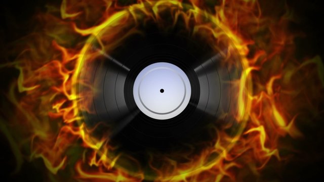 Fiery Vynil Background and Flames, Loop, 4k