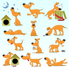 Set Of  Funny Cartoon Dogs