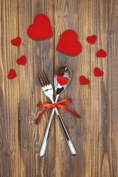 Celebrate valentine's day, spoon, fork and hearts shape