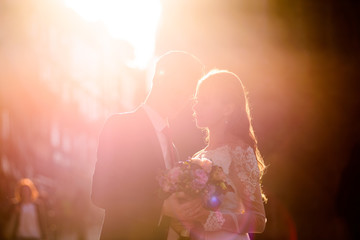 beautiful young couple looked at each other.