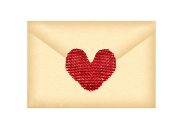 Letter envelope and red heart isolated on white