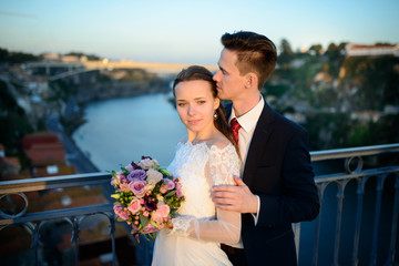 just  married of the bridge in Porto
