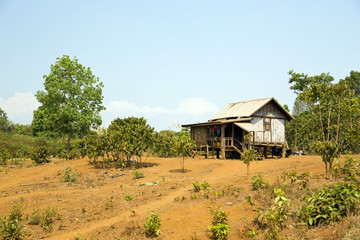 Fototapeta na wymiar poor lao village houses in rural life, Laos