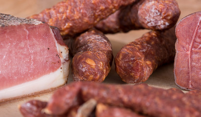 Smoked sausages and loin bacon