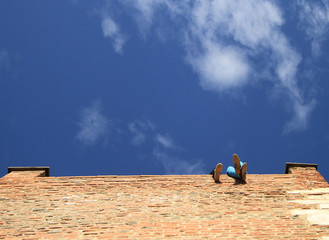 legs of two people, view from the bottom