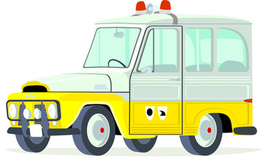 Caricatura Willys - Ford Rural Brasil Patrulla policía carreteras vista frontal y lateral