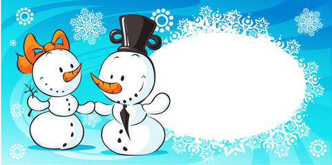 snowmen in love banner - vector illustration