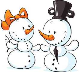 snowmen in love isolated on white - vector illustration