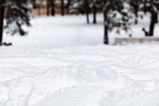 Snowdrift close-up in the park