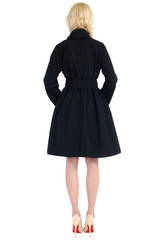 woman in a blouse and skirt back isolated on white