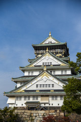 Osaka castle with blue sky