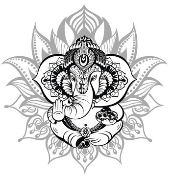 Greeting Beautiful card with Elephant.Ornament God Ganesha