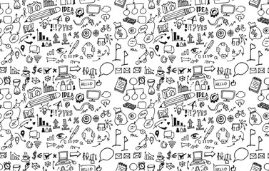 Hand drawn seamless doodle pattern with business symbols