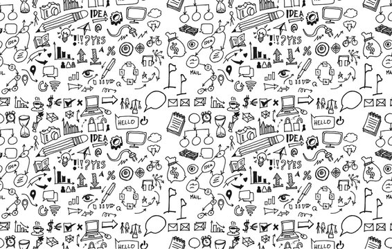 Hand drawn seamless doodle pattern with business symbols © veekicl