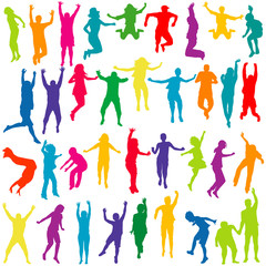 Silhouettes of children and young people jumping