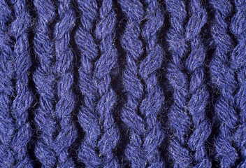 Blue Knitted Wool Fabric Texture Macro
