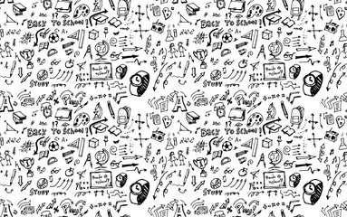 Freehand drawing school items on a sheet of exercise book. Back to School. Vector illustration. Set