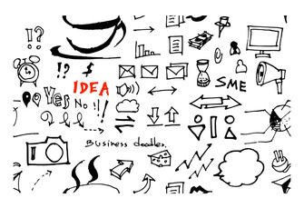 Hand drawn seamless doodle pattern with business symbols