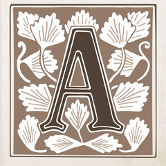 letter A with leaves and frame