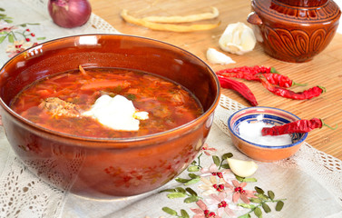 Borscht. Russian and Ukrainian traditional dish.