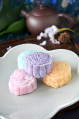 Mooncake with Tea Pot on Background