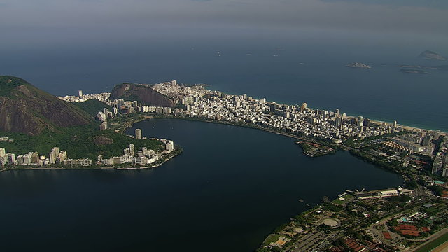 Flying towards Ipanema and Copacabana Beach, Rio de Janeiro, Brazil