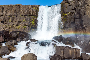 Fototapeta premium The beautiful Oxarafoss waterfall in Iceland