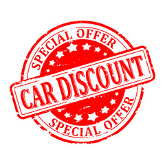 Scratched red round seal with the inscription - car discount, special offer - vector svg