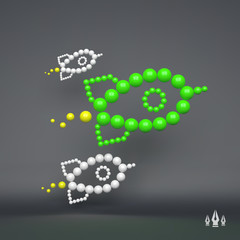 Rocket. 3D Concept Illustration for Marketing, Website, Business Presentation. 3d Spheres Composition. Vector illustration for Technology, Web Design. Futuristic Technology Style.