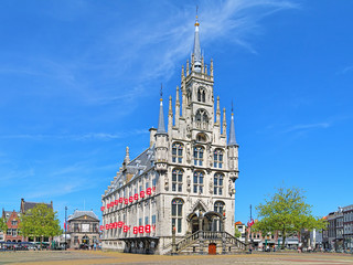 The Town Hall of Gouda, one of the oldest gothic town halls in Netherlands - obrazy, fototapety, plakaty