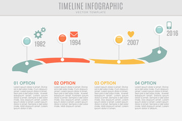 Timeline report template with buttons and icons, vector
