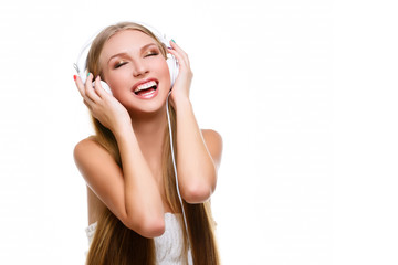 Fototapeta premium Girl with big headphones on head